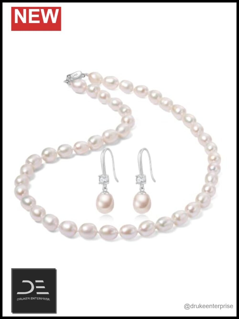 Freshwater Cultured Pearl Necklace & Earrings Set Sterling Silver
